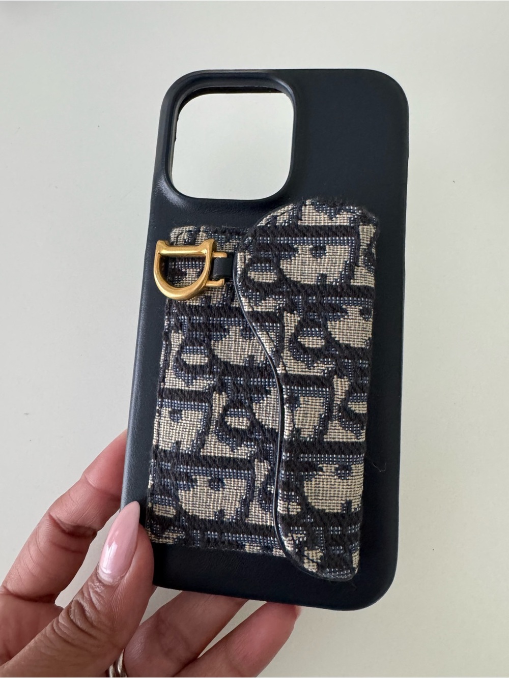 Dior Black Leather Phone Case with Suede Interior